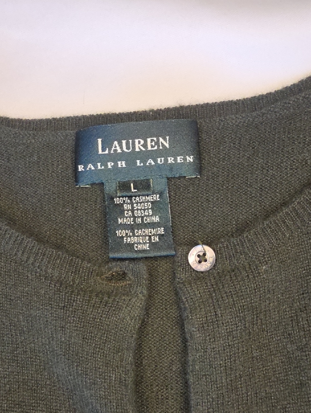 Lauren Ralph Lauren Forest Green Button-Front Cashmere Cardigan - Picture 2 of 6